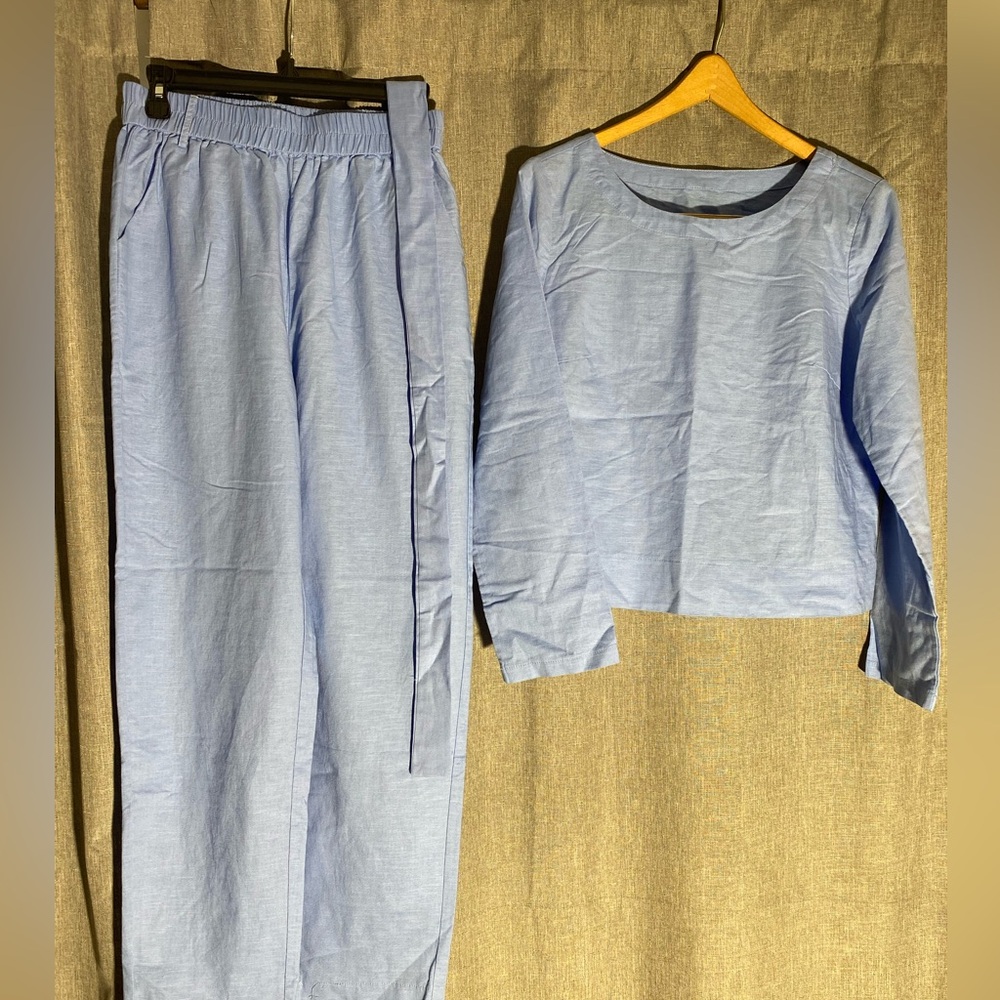 3 piece pant set with matching shirt and belt